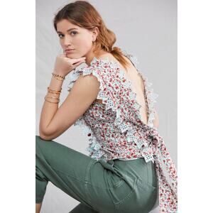 Blue Tassel Anthropologie Trina Eyelet Bow Blouse NWT